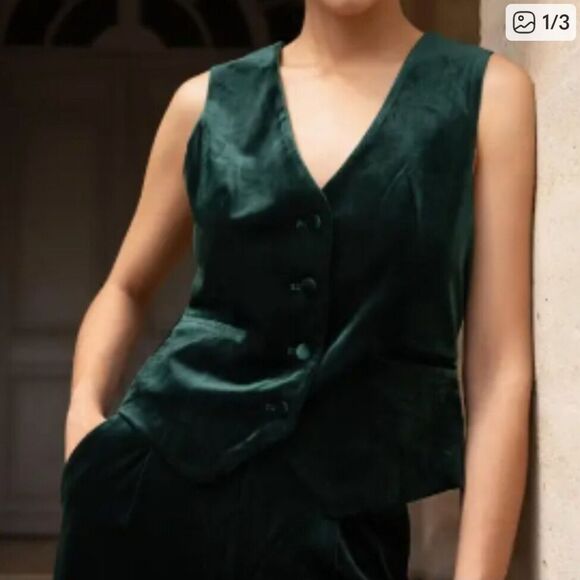 NWOT Attentif Paris Black Velvet Women's Vest Sz Med (38) - Picture 8 of 8